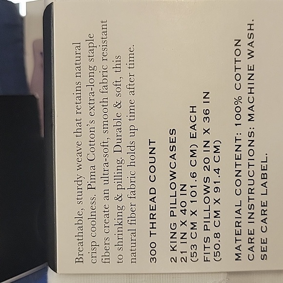 King Hotel Style Pima 300 ct Cotton Pillow Case Set of 2 in Pack - Picture 3 of 4